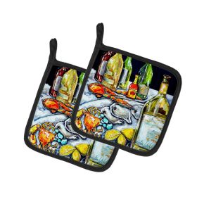NEW Sit A Spell Seafood Dinner Pair of Pot Holders Kitchen Heat Resistant Pot Holders Sets Oven Hot Pads for Cooking Baking BBQ, 7 1/2 x 7 1/2