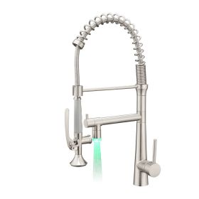 Pull Down Kitchen LED Sink Faucet with Sprayer (Color: Brushed Nickel)